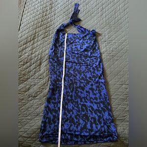 Blue and black low back halter top dress